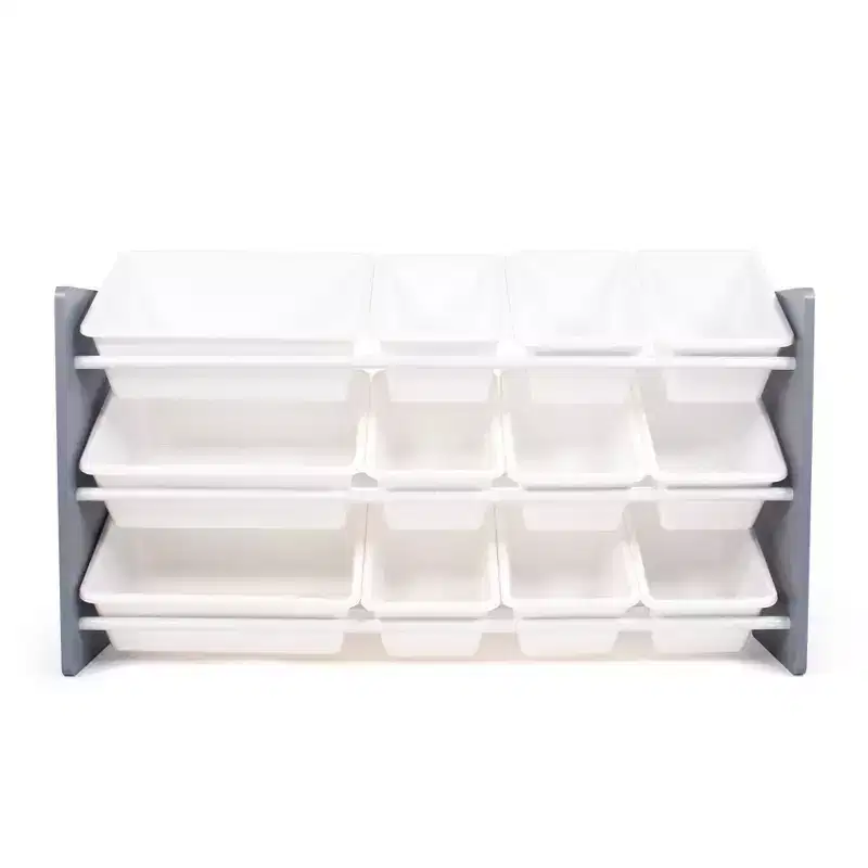 Kids' 12-Bin Toy Storage Organizer - MDF Frame, BPA-Free Bins, White