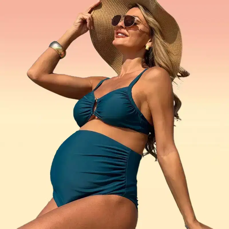 Clearlove Womens Matrenity U Wire Bikini Sets Balcony Bikini Tops with High Waist Size Ruched Swim Bottom for Pregnancy Women Bathing Suits