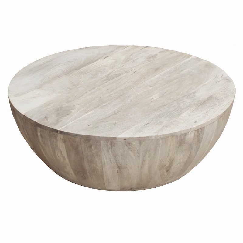Arthur 35.5 Inch Round Mango Wood Coffee Table Subtle Grains