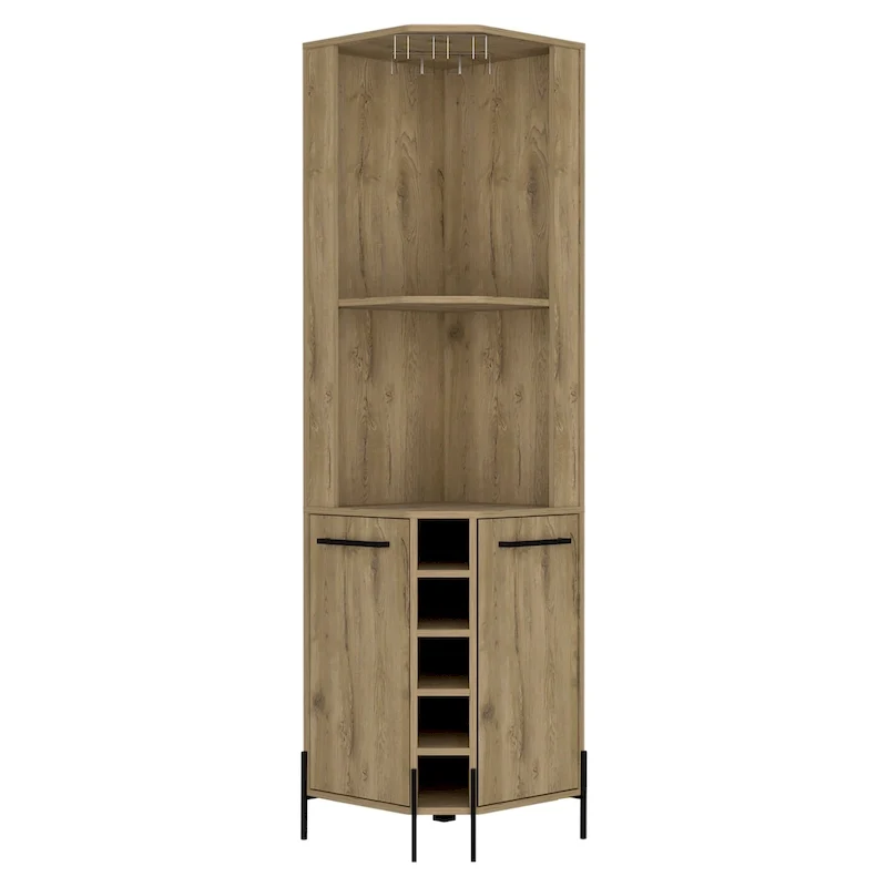Corner Bar Cabinet with Wine Storage and Cabinet Doors