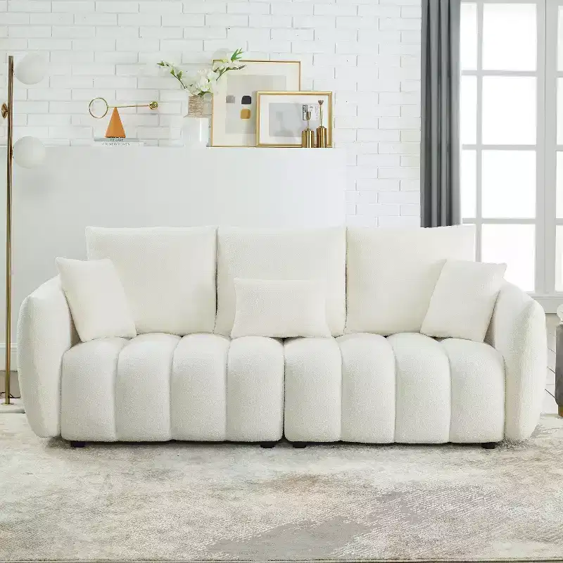 82" Teddy Velvet 3-Seater Sofa with 3 Accent Pillows
