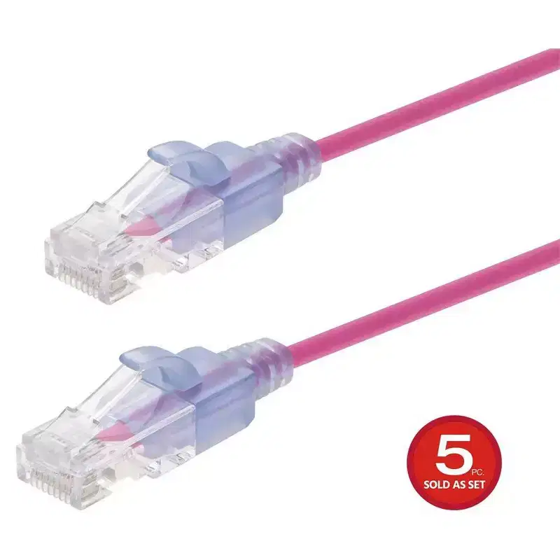 Monoprice Cat6A Ethernet Patch Cable 5-Pack - 5 Feet - Pink | Snagless, RJ45, 550MHz, UTP, Pure Bare Copper Wire, 10G, 30AWG - SlimRun