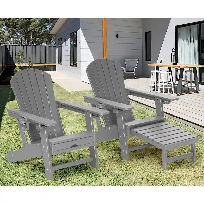 Outdoor Adirondack Chair Weather Resistant with Cup Holder/Ottoman