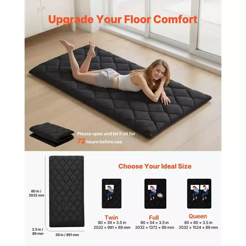 VIYET Twin 80 Camping Sleeping Pads -9-Layer Foldable with Storage Bag & Fastener, Black