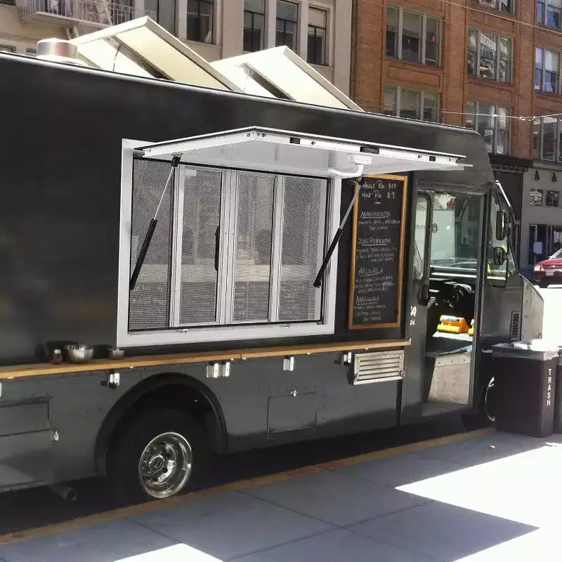 Aluminum Concession Serving Window, Four Horizontal Sliding Screens, Awning Door, Drag Hook, Service Window for Food Truck or Stand