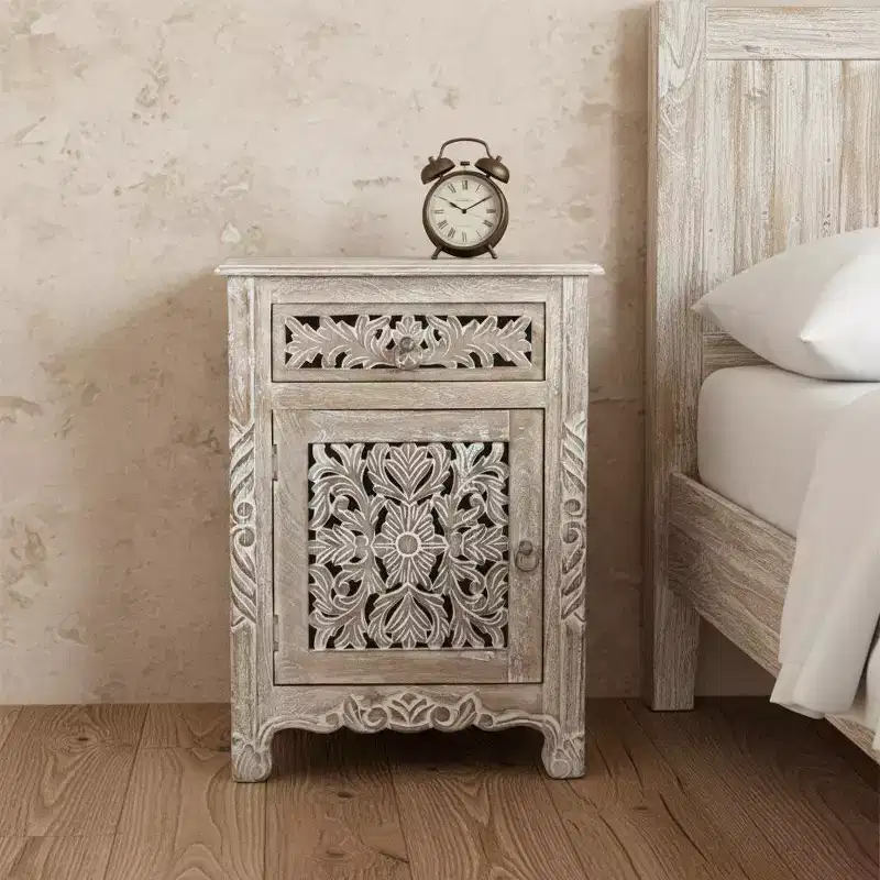 HomeRoots 30 Gray Solid Wood Distressed One Drawer Nightstand