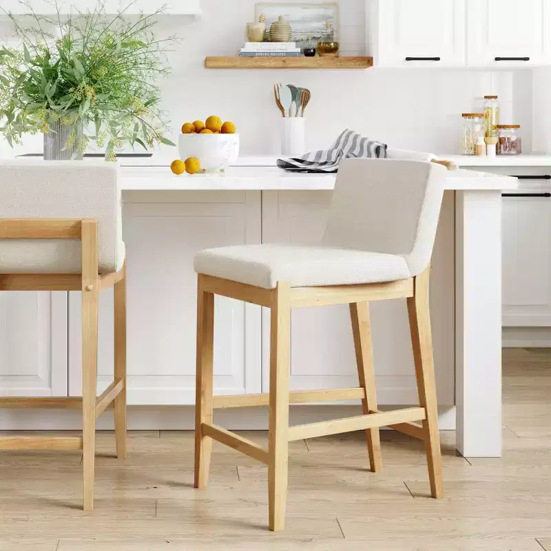 Nathan James Gracie Counter Height Barstool: Solid Wood, Linen Upholstery, 300 lbs Capacity