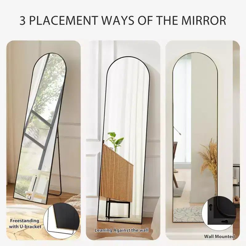 TUYOHW Modern Arched/Rectangle Full Length Mirror for Bedroom,Floor Standing Full Wall Mirror 2-in-1 Design