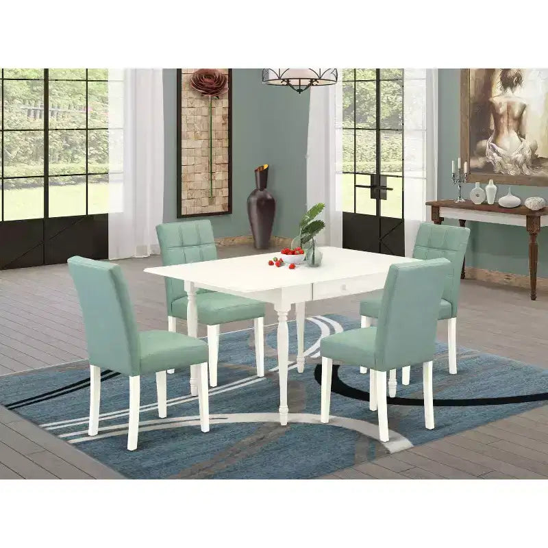 5-Piece Linen White Finish Solid Wood Top - Rectangular Dining Room Set - Seats 4