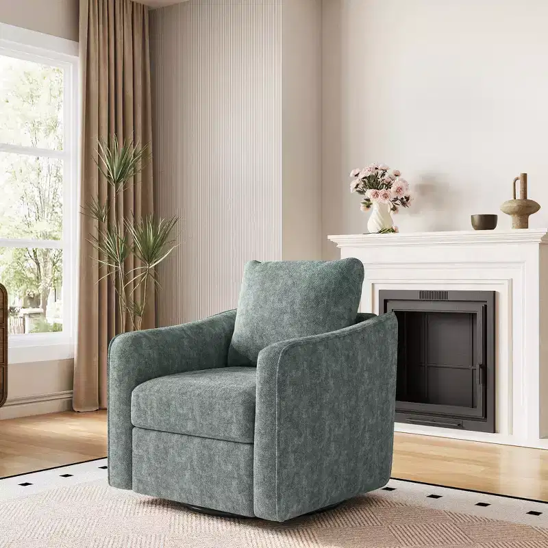 Swivel Accent Chair for Living Room, Modern Linen Upholstered Armchair, Steel Base Supporting Up to 440 Lbs, Ergonomic Backrest Reading Chair