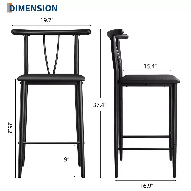Set of 2/4 Bar Stools with Backrest, Thick Cushion and Footrest for Dining Room, Kitchen Island Counter