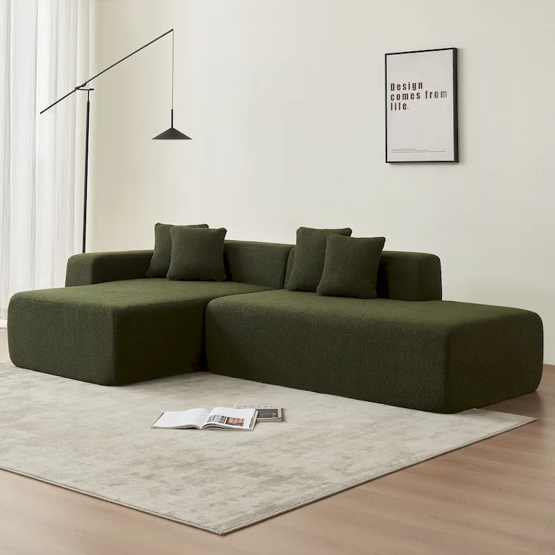 105.51 Modern L-Shape 5 Seater Modular Sectional Sofa Couch with Chaise Lounge, in Soft Lambswool Sherpa Fabric