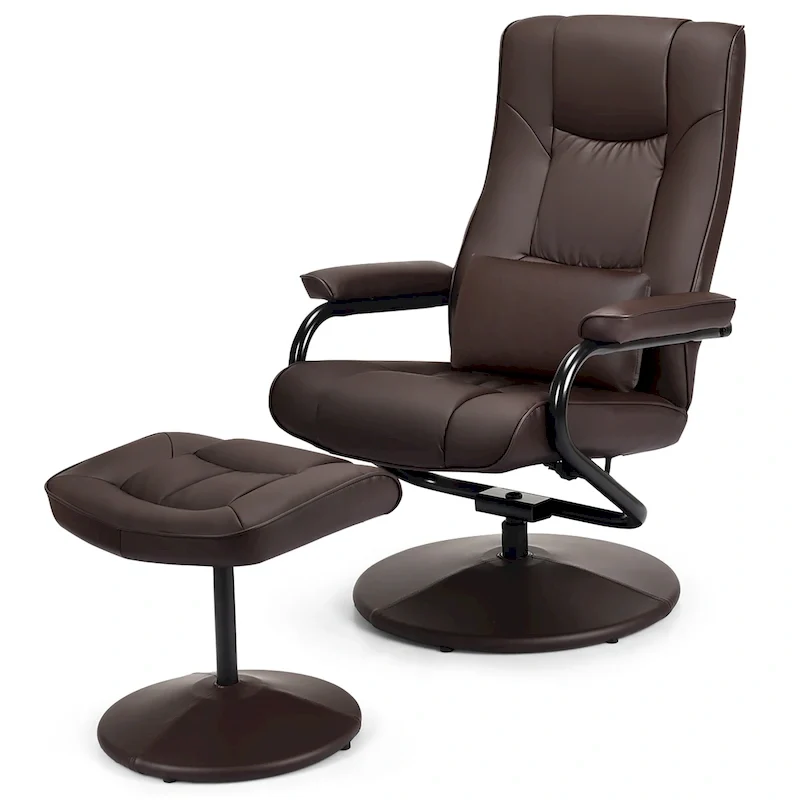 Brown/Black PU Leather Swivel Recliner with Ottoman – 1 Person