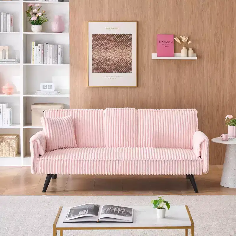 Convertible Loveseat Sofa Bed �C Corduroy, Adjustable Backrest & Cup Holder, 182,9 cm