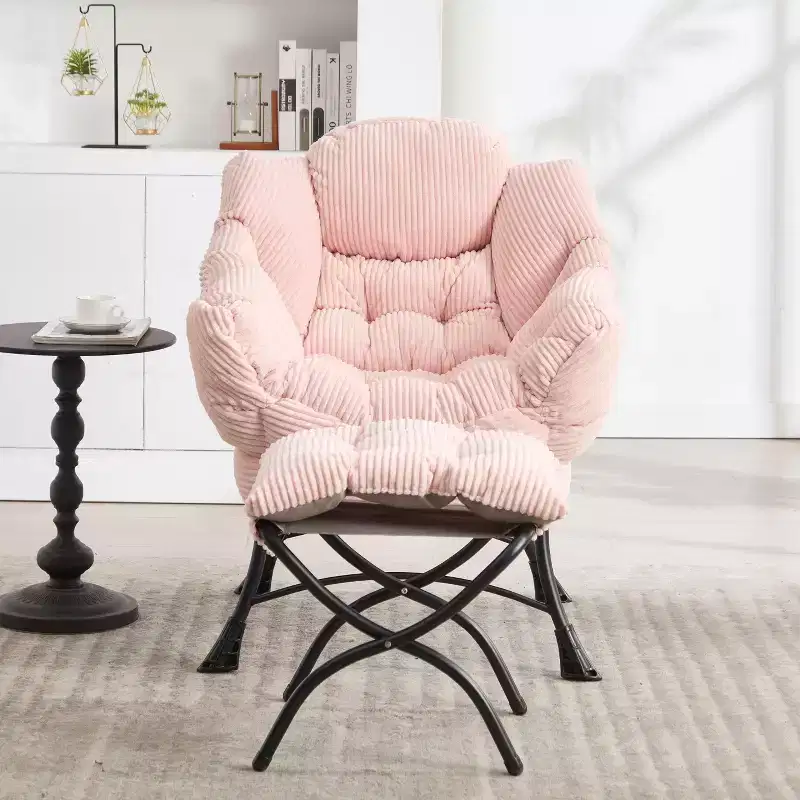 Lazy Chair, Modern Lounge Accent Chair with Ottoman, Armrests, Side Pocket, Flannelette Upholstered Leisure Chair for Living Room, Small Space