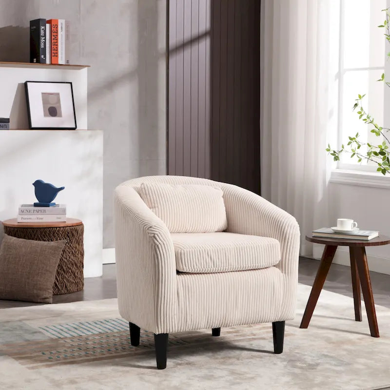 Modern 24.8 Upholstered Barrel Chair with Wood Legs and Pillows for Living Room