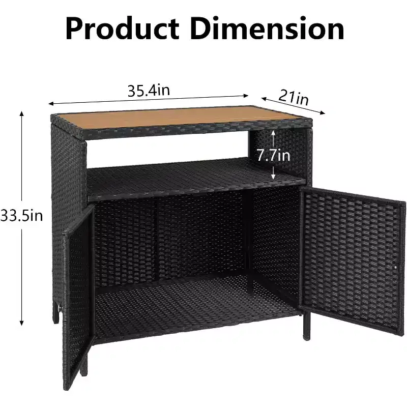 Black & Brown Rattan 2-Door Outdoor Storage Cabinet, Single-Person Assembly