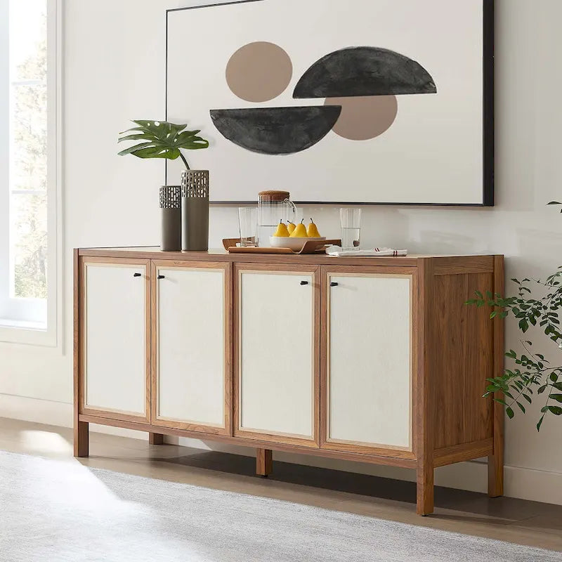 Walnut Wood Grain Sideboard Storage Cabinet with Soft-Close Doors for 1 Person