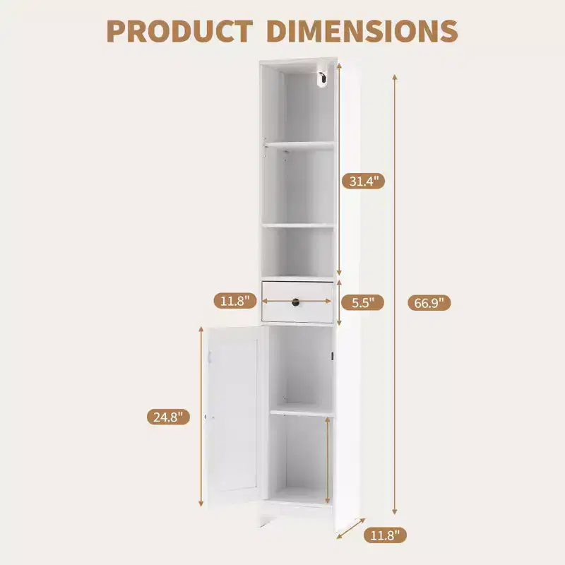 Tall Bathroom Storage Cabinet, Freestanding Tall Bathroom Organizer with 3-Tier Open Shelf & 2 Storage Cabinets