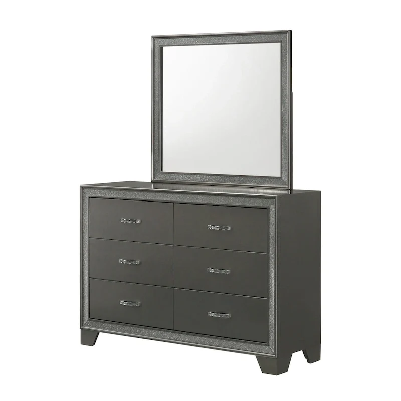 Hoyt 5 Piece Dark Gray Faux Leather Upholstered Tufted Panel Bedroom Set