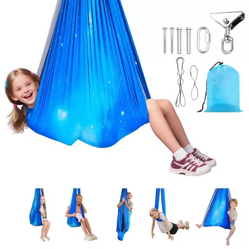 Sensory Swing Double Layer Fabric Sensorys Hammock Indoor Outdoor Sensory Swing with 360 Swivel Hanger O Sling Holds
