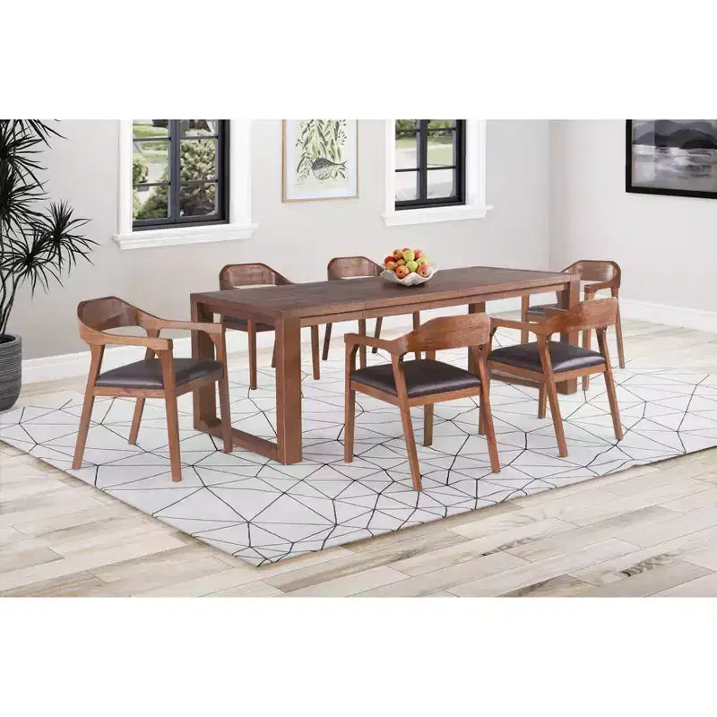 7pc Rasmus Extendable Dining Table Set with Armchairs Chestnut - Boraam: Acacia Wood, Faux Leather Chairs