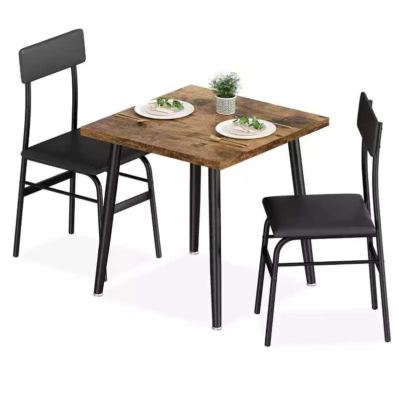 Dining Table Set for 2, Wood Kitchen Table with 2 Upholstered Chairs, Space-Saving Kitchen and Dining Room Furniture for Small Spaces, Apartment