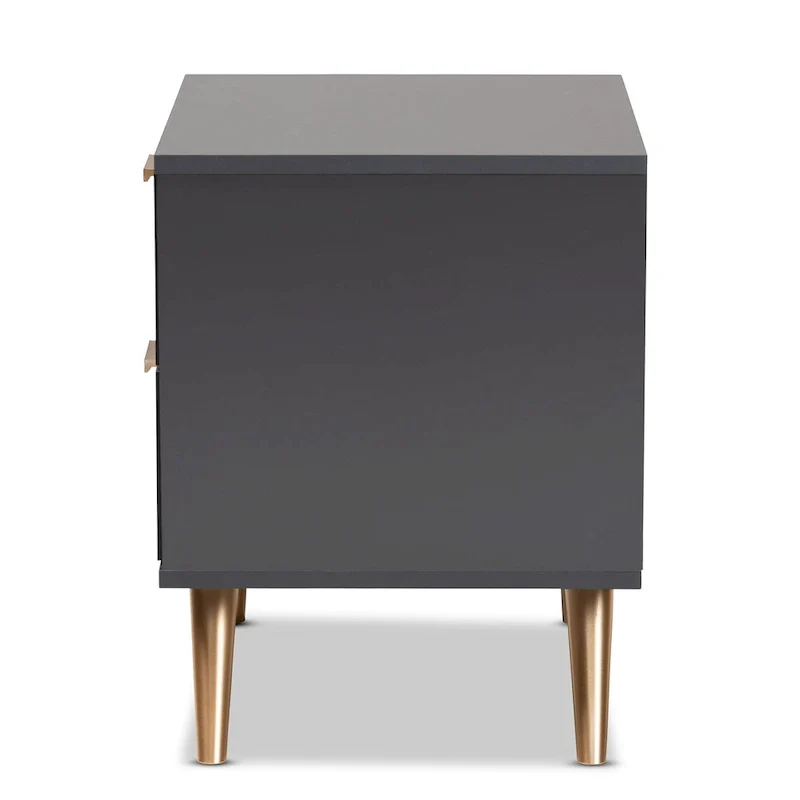 Modern Dark Grey and Gold Finished Wood 2-Drawer Nightstand