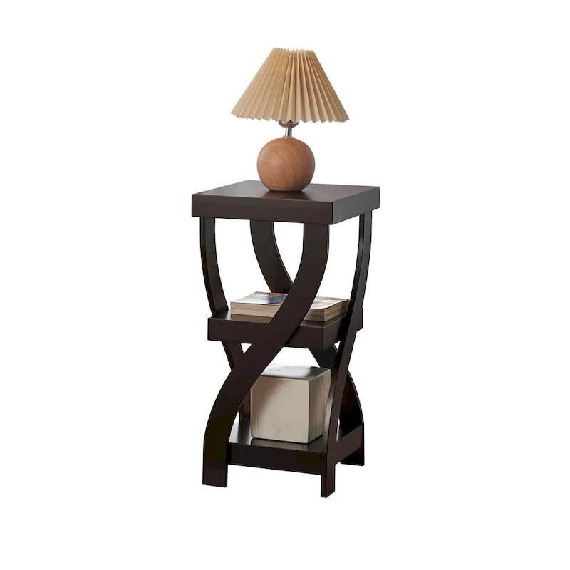 Side End Table with Curved Legs and Storage Shelfs, Espresso