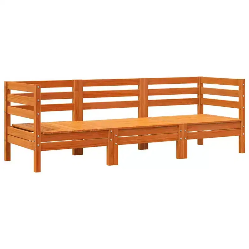 vidaXL Patio Sofa 3-Seater Outdoor Garden FurnitureWax Brown Pine Wood with Modular Design and Slatted Seat for Terrace/Patio Lounging75x25x24.6