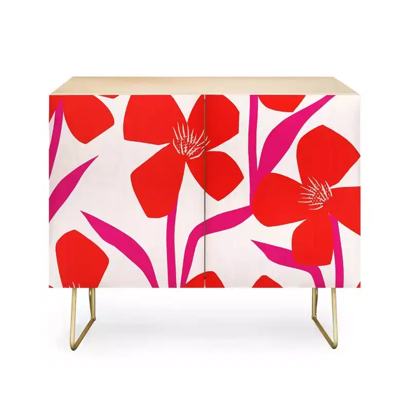 Maritza Lisa Red and Pink Floral Pattern Credenza - Deny Designs