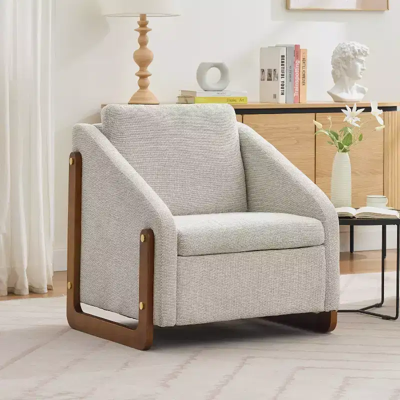 Bernie Chenille Upholstered Accent Chair with Wooden Side Frame and Nailhead Trim