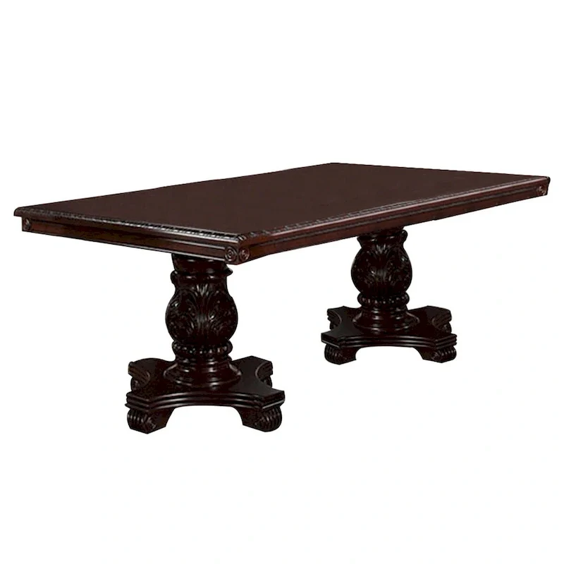 Rectangular Extendable Dining Table Twin Pedestal Carved Details Cherry Oak Brown