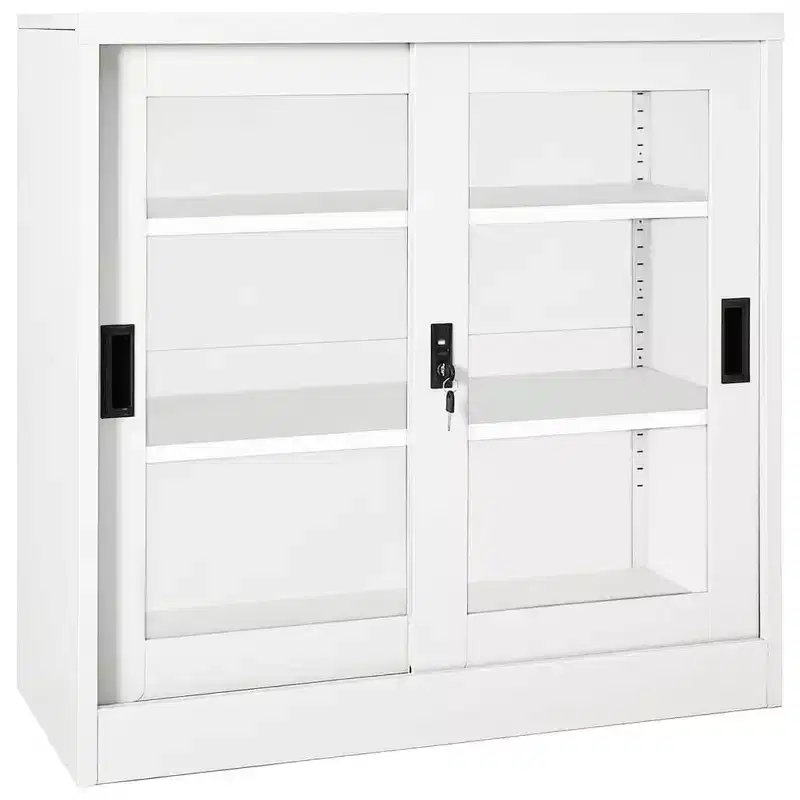 vidaXL Sliding Door Cabinet White Steel Medium Locks