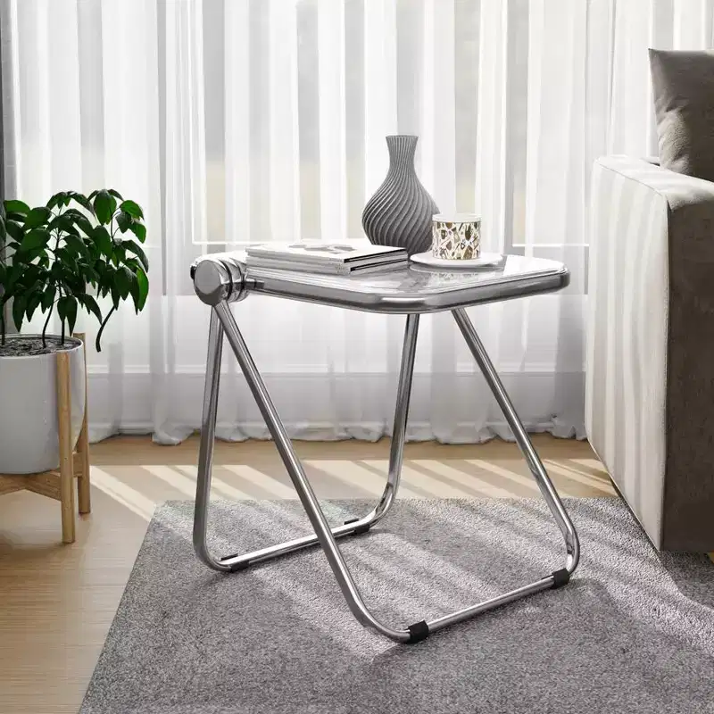 LeisureMod Lawrence Modern Folding Square End Table - Space-Saving Transparent Black
