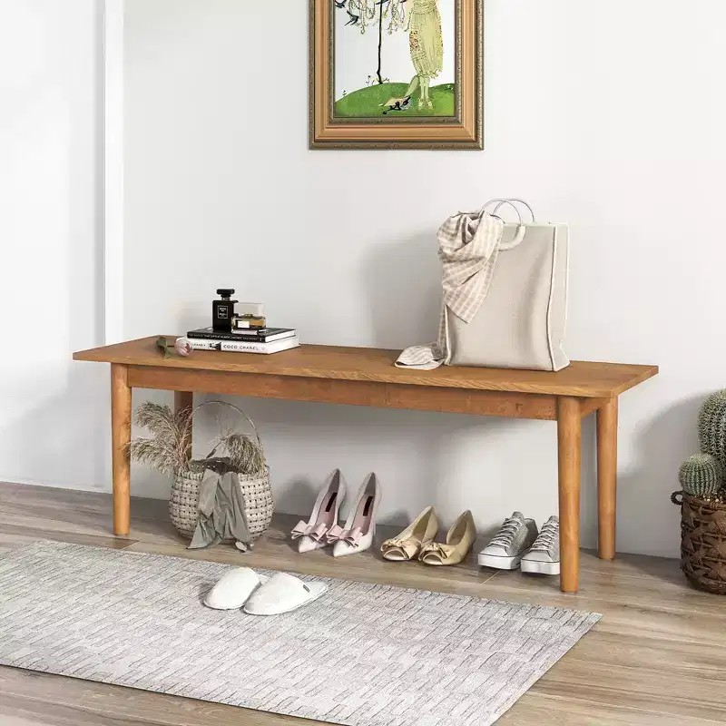 Costway Solid Wood Dining Bench Entryway Bench w/ Rubber Wood Legs for Bedroom Oak