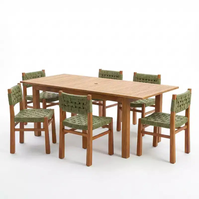Christopher Knight Home Francine 7 Piece Outdoor Rustic Woven Wicker Acacia Wood Dining Set with Expandable Slatted Table