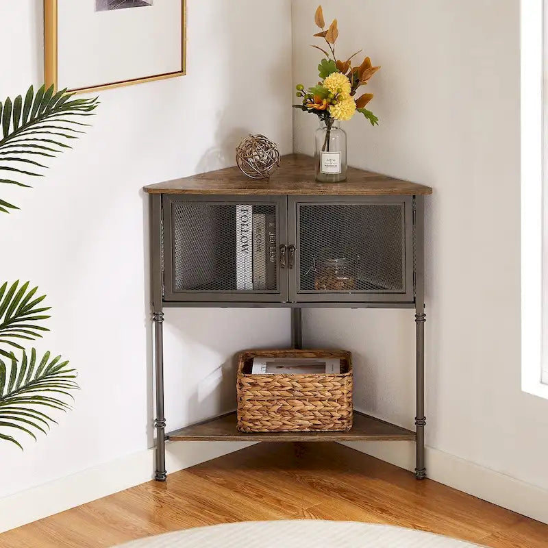 Javlergo Corner Table with Drawer and Storage Shelf - 19.92 x 19.92 x 29.29