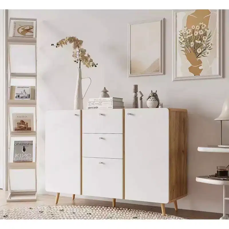 Farmhouse Buffet Cabinet With 3 Storage Drawers, 2 Doors, Sideboard Storage Cabinet Furniture With Adjustable Shelves For Dining Room White