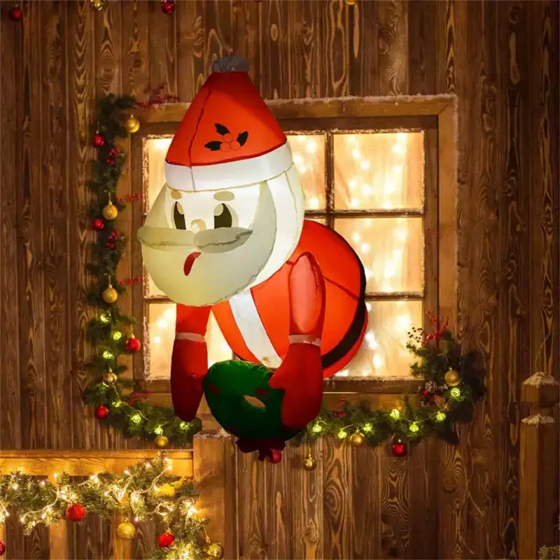 NAYSAYE 3FT Hanging Santa Claus Inflatable Holding Wreath Christmas Decoration Festive Holiday Yard Display for Home Garden, 18.1*29.5*41.3