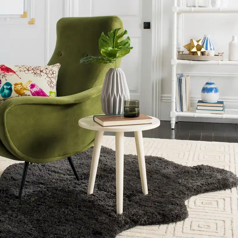 Round Accent Side Table — Vintage White / Light Brown / Slategrey / Black, 1-Person, Pine Wood Blend