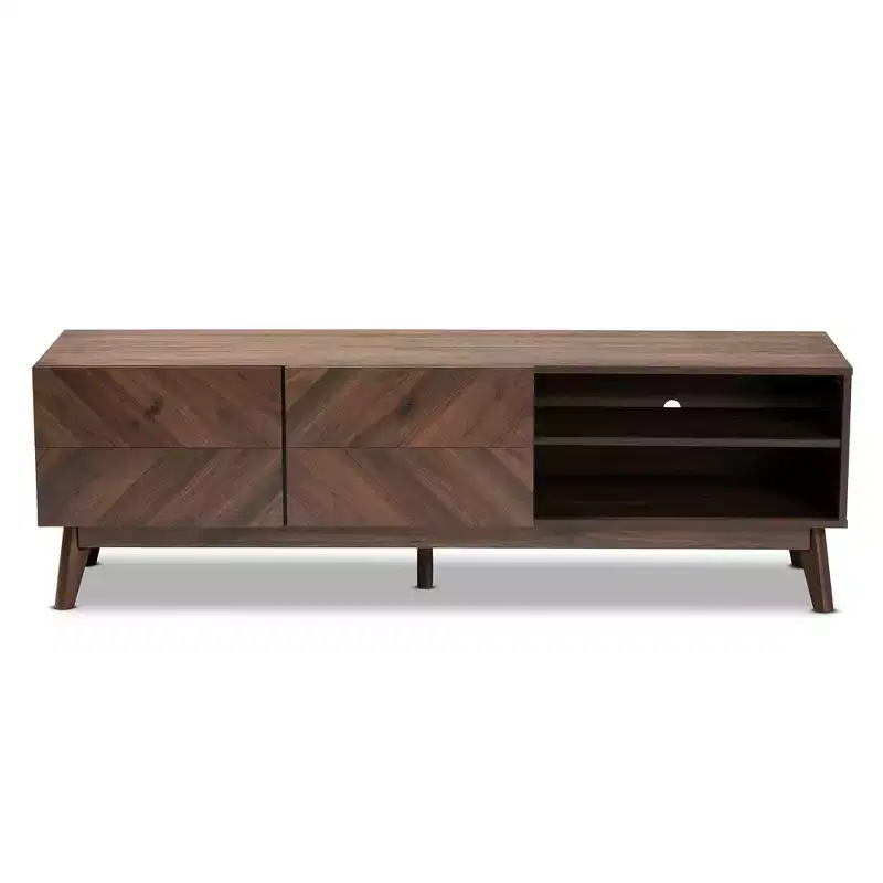 Hartman Wood TV Stand for TVs up to 60 Walnut Brown - Baxton Studio: Entertainment Center with Storage Drawer