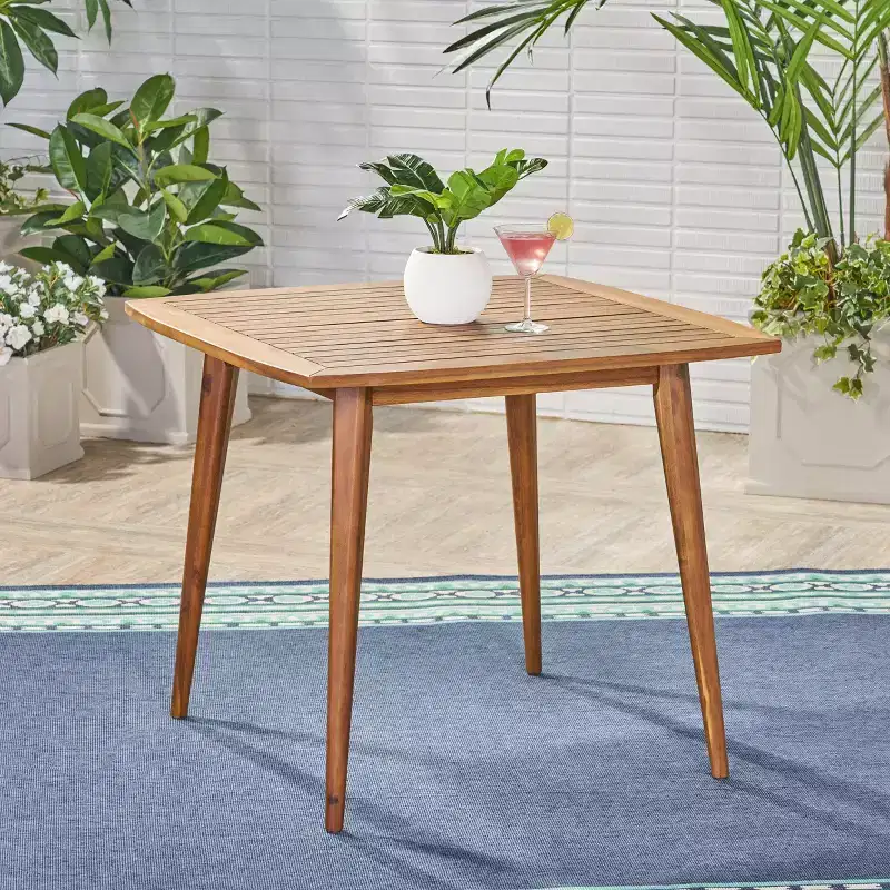 Okak Elegent Square Outdoor Dining Table with Acacia Wood Frame and Tabletop, Minimalism Patio Dining Table, Small Outdoor Table for Yard