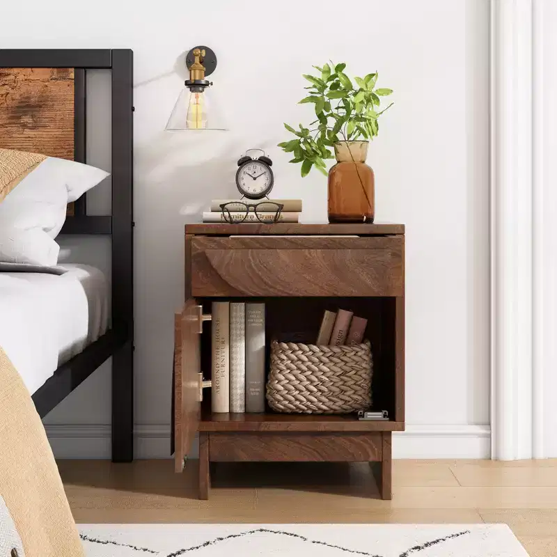 Christopher Knight Home Driftlyn Contemporary Mango Wood Nightstand with Storage, Walnut