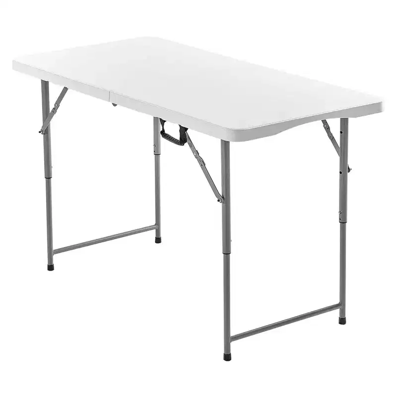 VEVOR Folding Table, 4 Ft Heavy Duty Portable Fold-in-Half Utility Table, Indoor Outdoor Plastic Rectangle Table with Adjustable Height, White