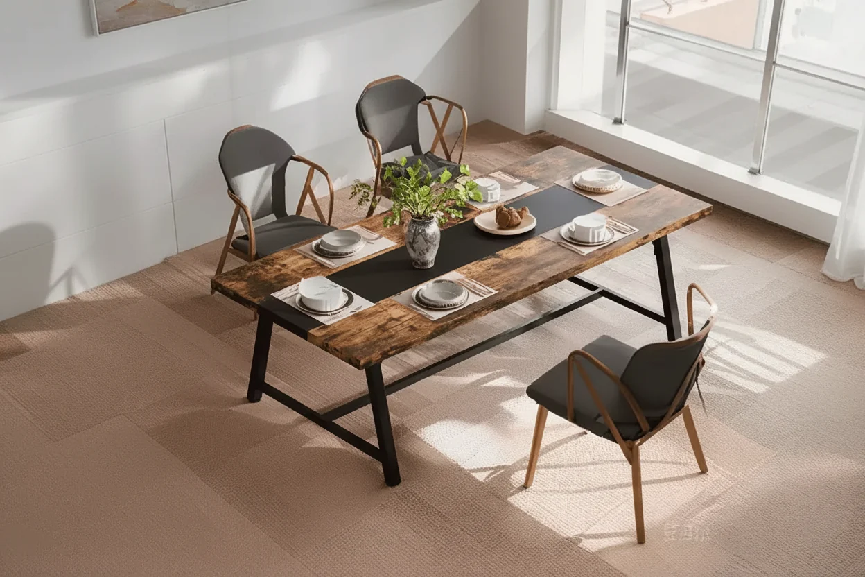 71" Rectangular Dining Table for 6-8 People �C Rustic Brown & Black