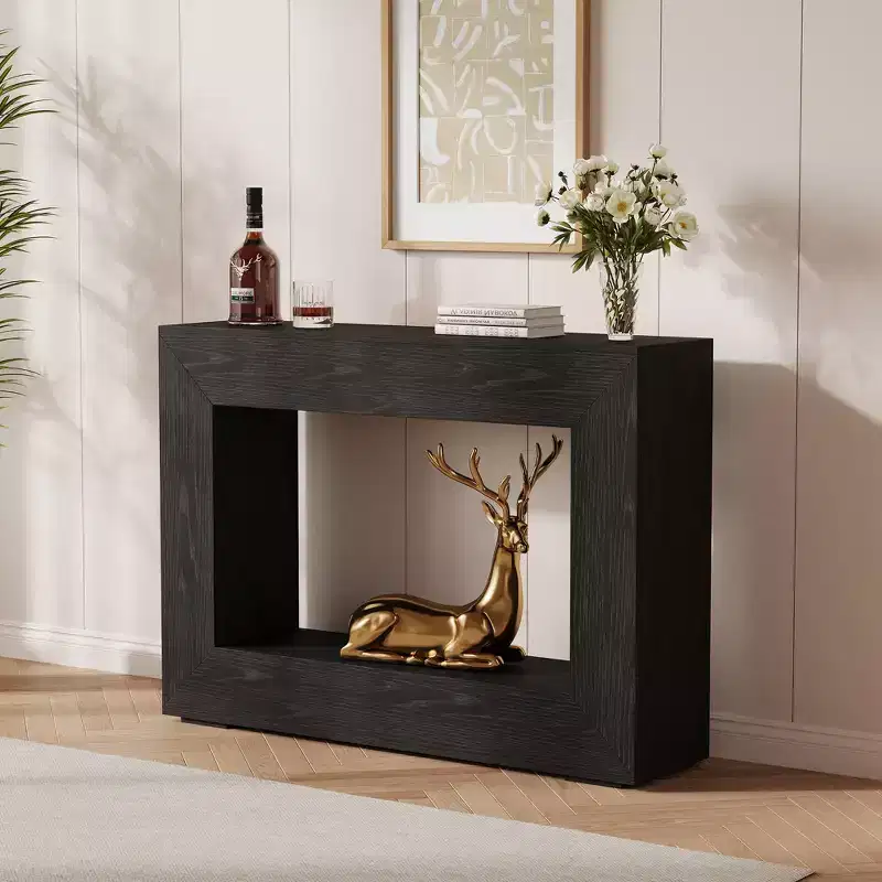 47 Console Table 鈥?Solid Wood with Metal Accents, 47.24Lx11.81Wx33.07H