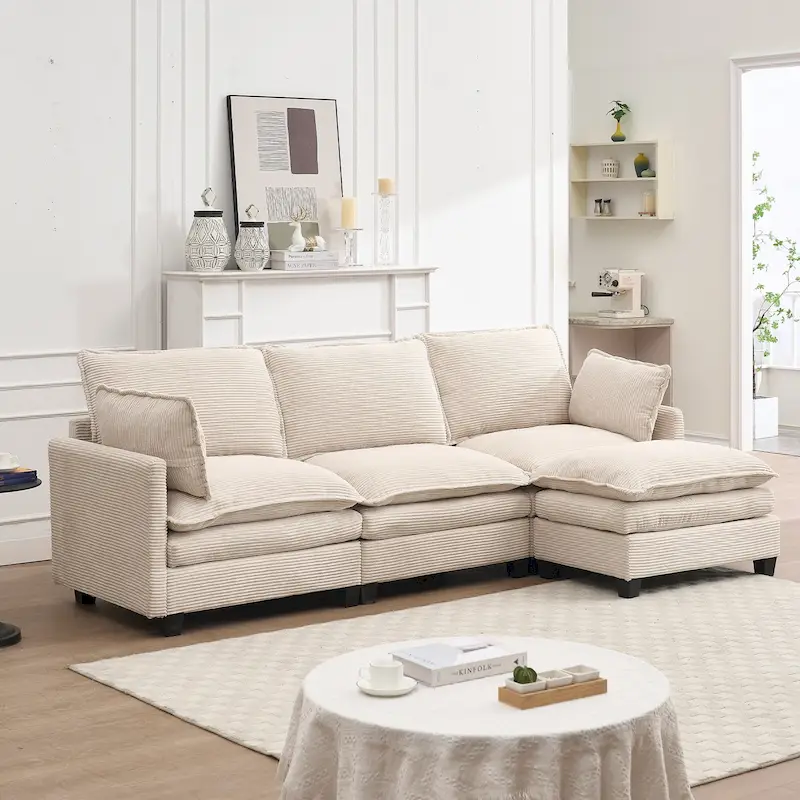 102 Velvet U-Shaped Sectional Sofa with Ottoman & Lumbar Pillows
