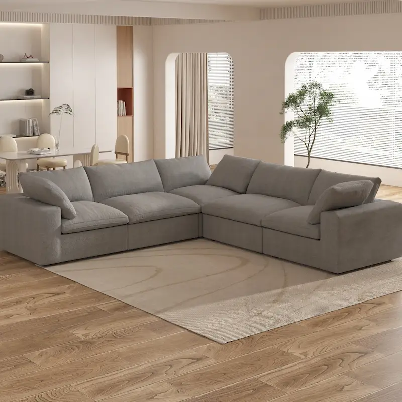 Large Down Filled Corner Sectional Sofa Couch with Ottoman for Living Room Set