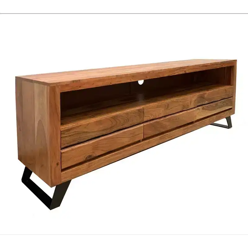 Live Edge Acacia Wood TV Stand for TVs up to 165,1 cm �C Industrial Iron Legs, 170,2 cm